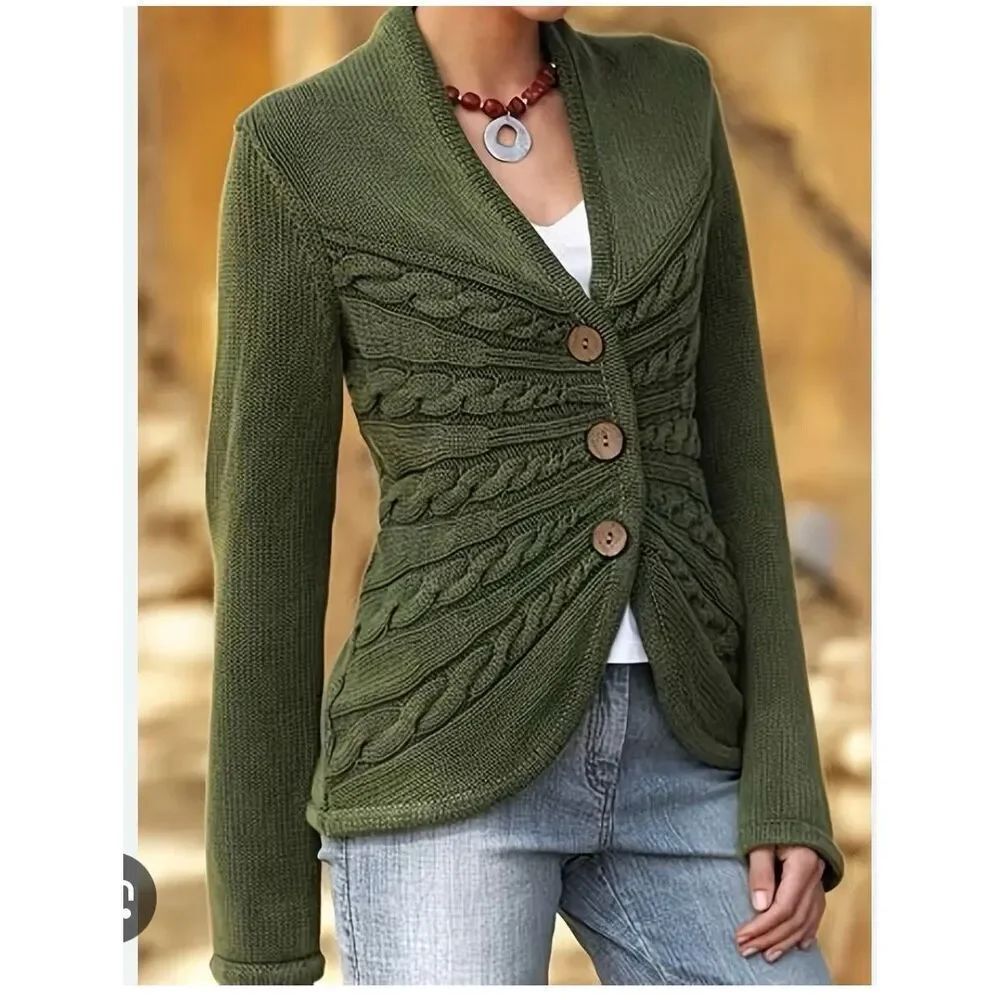 Rachel Green Acrylic Cable Knit Green Cardigan Sweater sz S EUC